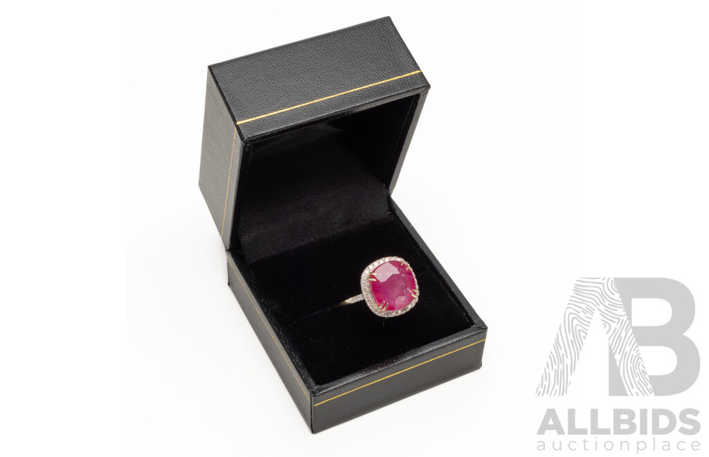 9ct Yellow Gold Natural Ruby & Diamond Ring with Valuation - Size N.5