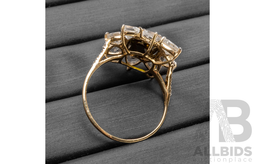 9ct Yellow Gold Natural Tourmaline / Natural White Topaz & Diamond Ring with Valuation - Size L.5