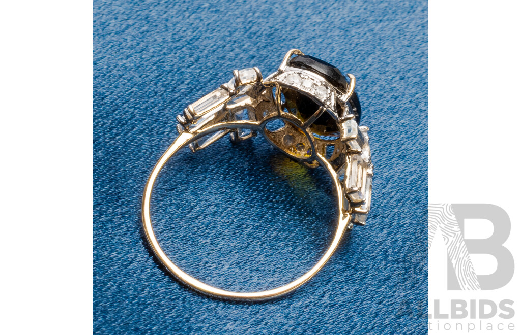 9ct Yellow Gold Natural Tourmaline / Natural White Topaz & Diamond Ring with Valuation - Size L.5