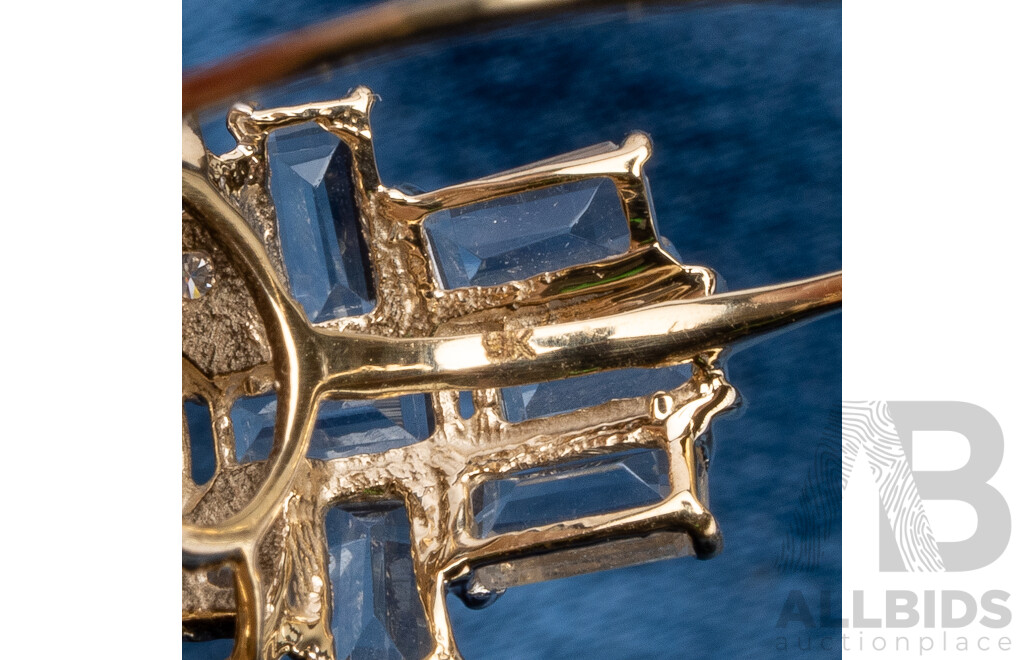 9ct Yellow Gold Natural Tourmaline / Natural White Topaz & Diamond Ring with Valuation - Size L.5