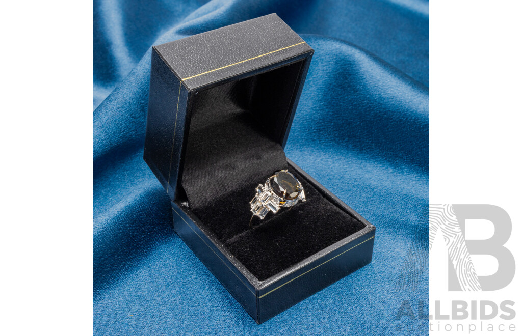 9ct Yellow Gold Natural Tourmaline / Natural White Topaz & Diamond Ring with Valuation - Size L.5