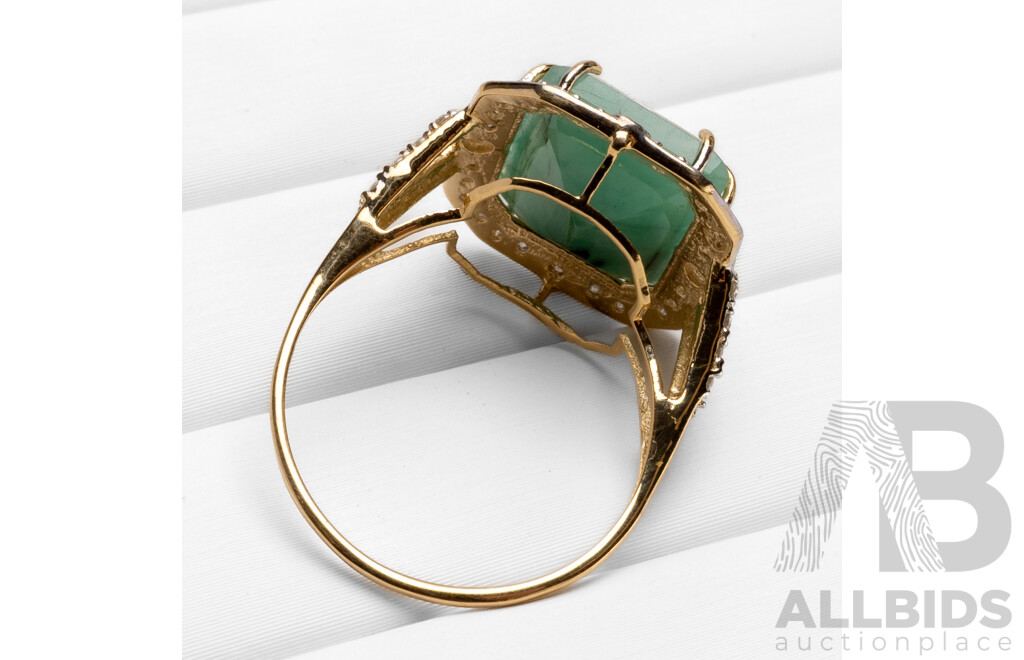 9ct Yellow Gold Natural Emerald & Diamond Ring with Valuation - Size L