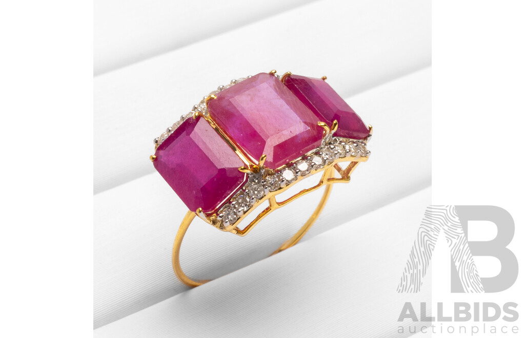 9ct Yellow Gold Natural Ruby / Natural  & Diamond Ring with Valuation - Size L.5