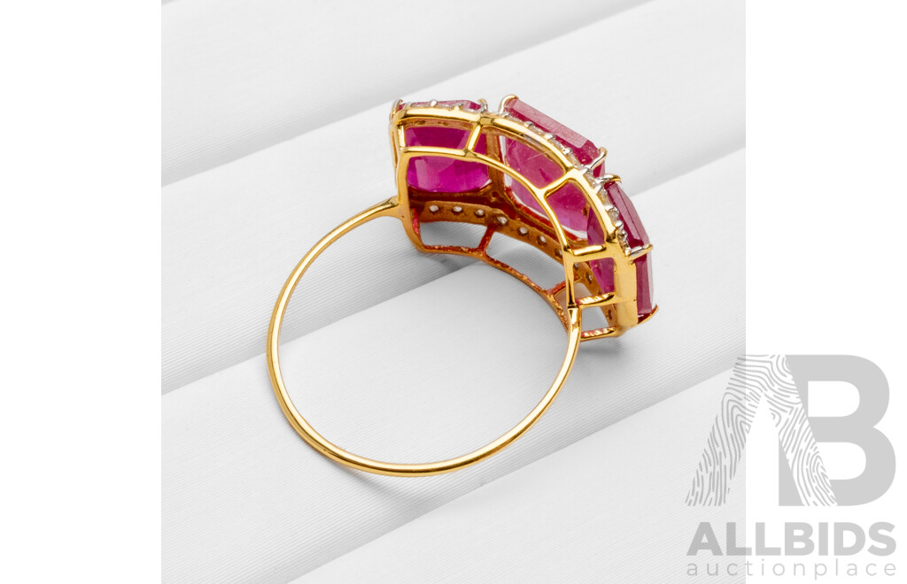 9ct Yellow Gold Natural Ruby / Natural  & Diamond Ring with Valuation - Size L.5