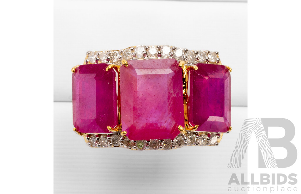 9ct Yellow Gold Natural Ruby / Natural  & Diamond Ring with Valuation - Size L.5