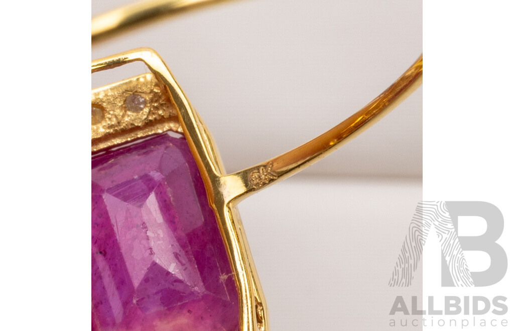 9ct Yellow Gold Natural Ruby / Natural  & Diamond Ring with Valuation - Size L.5