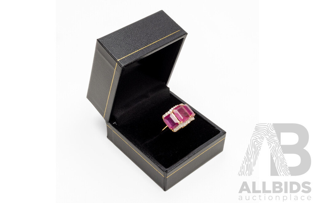 9ct Yellow Gold Natural Ruby / Natural  & Diamond Ring with Valuation - Size L.5
