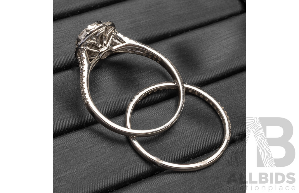 18K White Gold Natural Diamond Pear Ring and Diamond Wedder Bridal Set - Size R