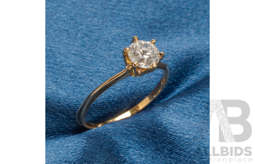 18ct Yellow Gold Natural 0.78ct Diamond Engagement Solitaire Ring - Size N.5