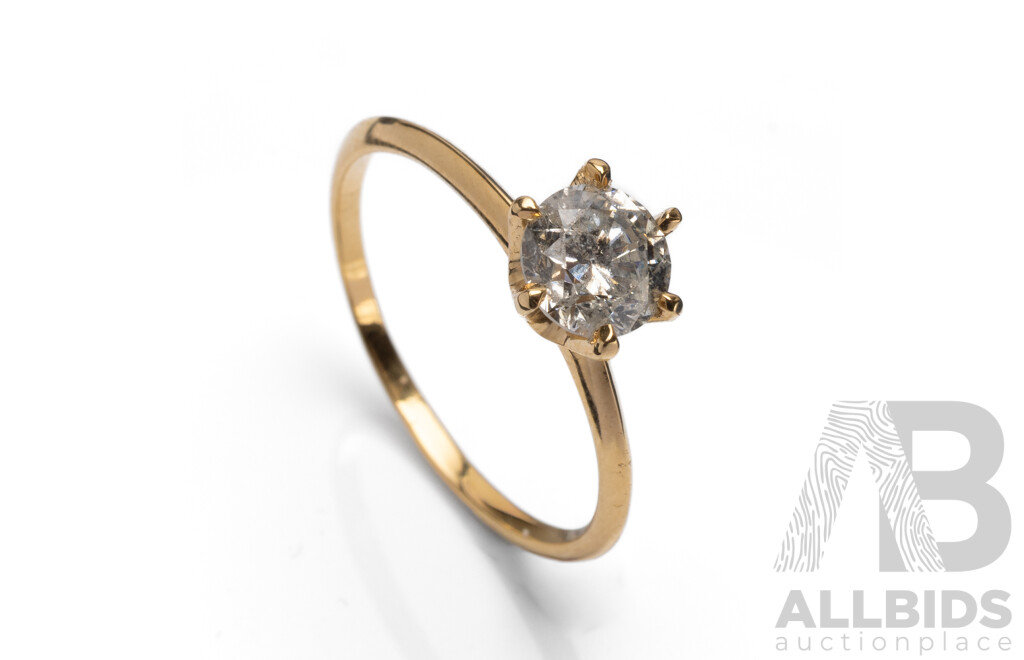 18ct Yellow Gold Natural 0.78ct Diamond Engagement Solitaire Ring - Size N.5