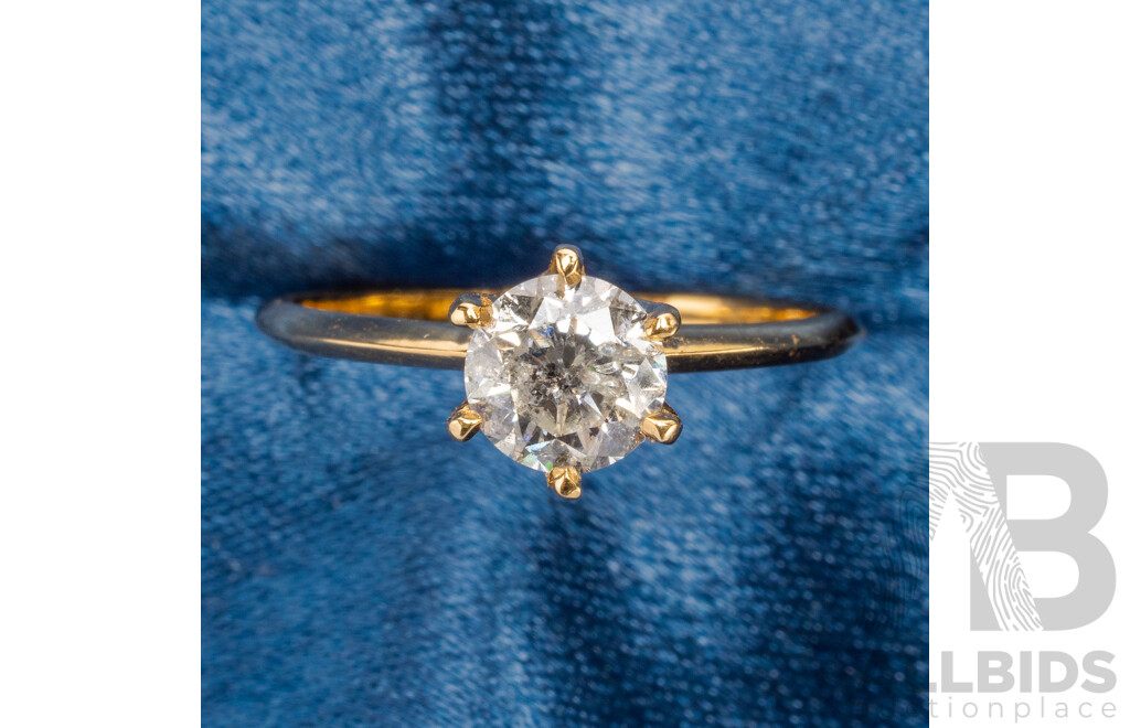 18ct Yellow Gold Natural 0.78ct Diamond Engagement Solitaire Ring - Size N.5