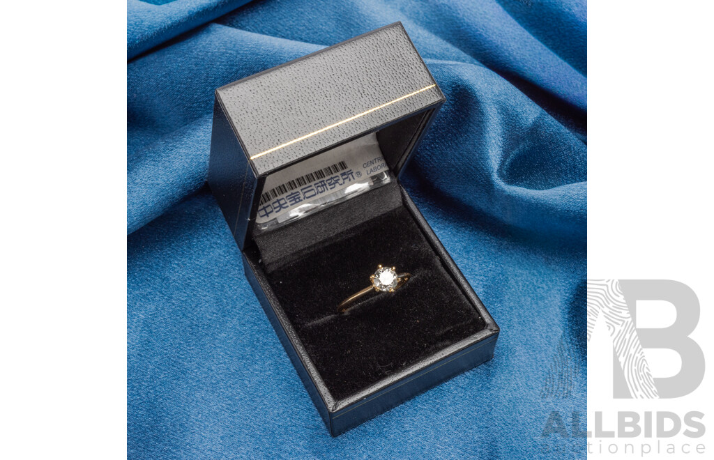 18ct Yellow Gold Natural 0.78ct Diamond Engagement Solitaire Ring - Size N.5