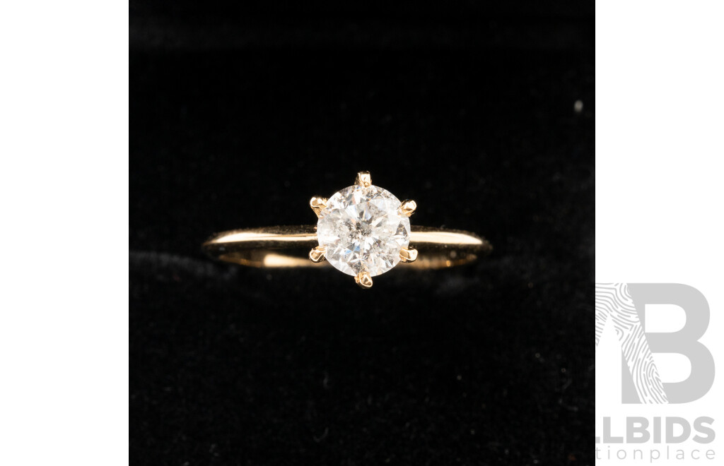 18ct Yellow Gold Natural 0.78ct Diamond Engagement Solitaire Ring - Size N.5