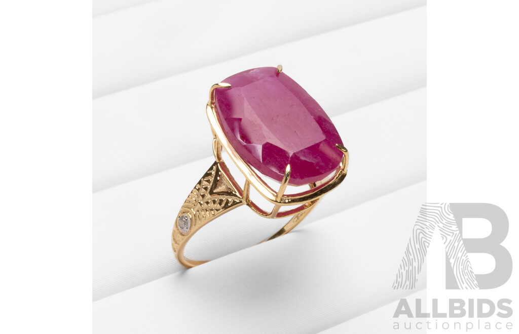 9ct Yellow Gold Natural Ruby & Diamond Ring with Valuation - Size L.5