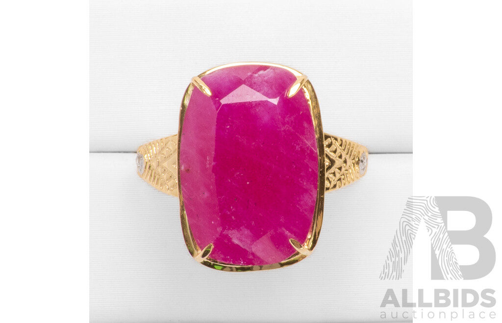 9ct Yellow Gold Natural Ruby & Diamond Ring with Valuation - Size L.5