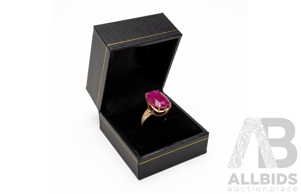 9ct Yellow Gold Natural Ruby & Diamond Ring with Valuation - Size L.5