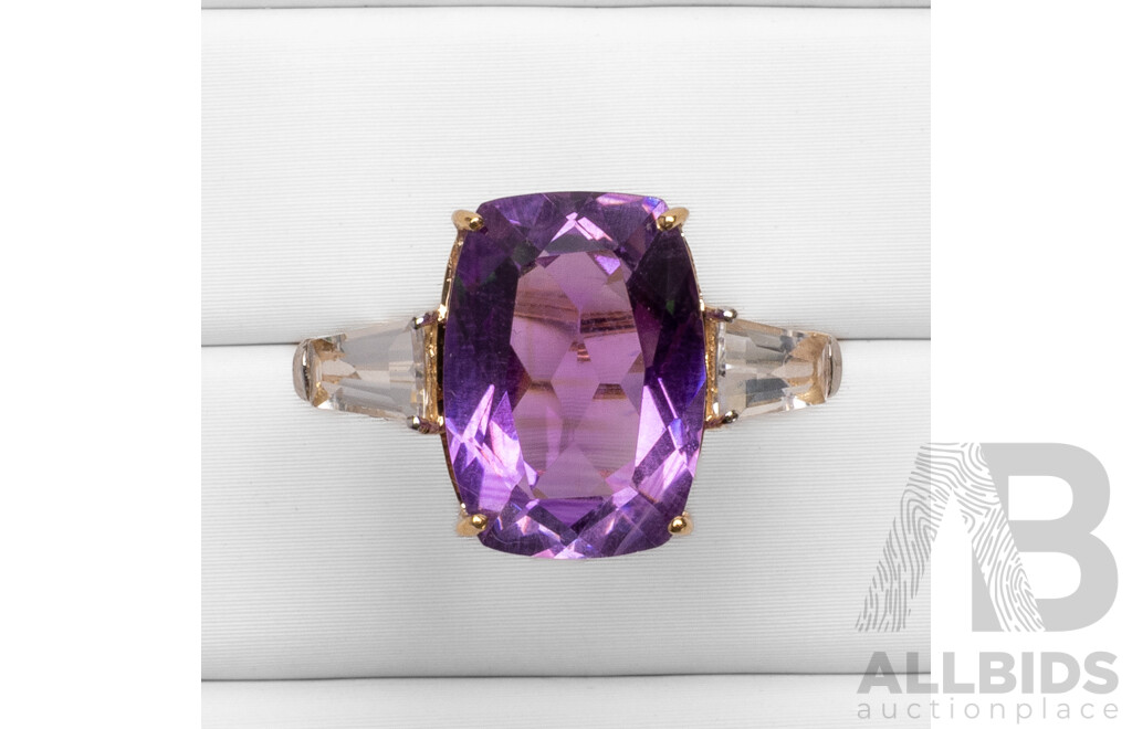 Yellow Gold Natural Amethyst / Natural White Topaz Ring with Valuation - Size L