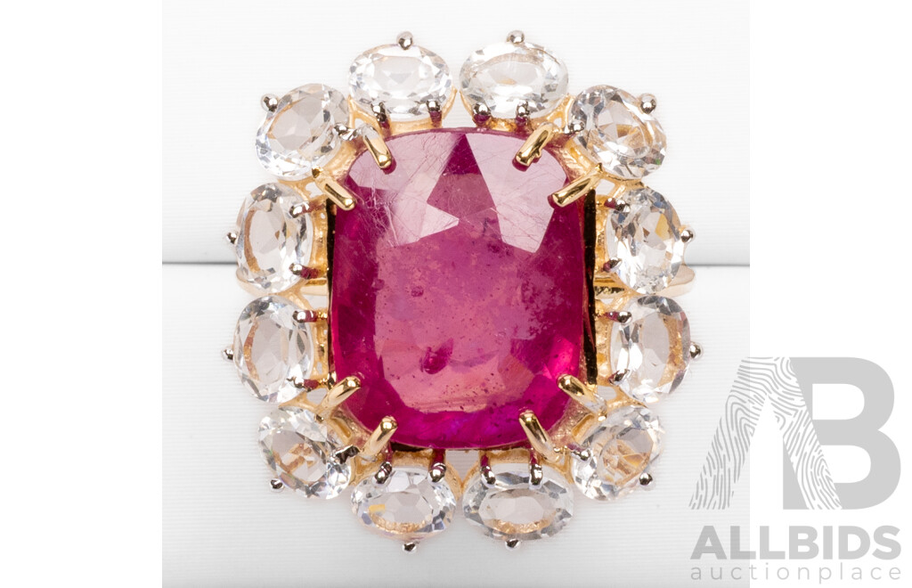 9ct Yellow Gold Natural Ruby / Natural White Topaz Ring with Valuation - Size N.5