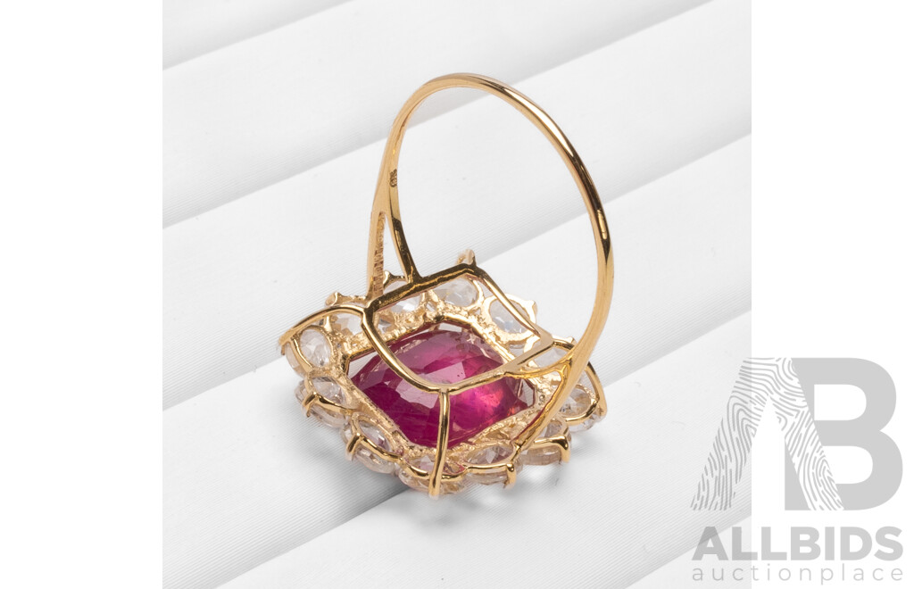 9ct Yellow Gold Natural Ruby / Natural White Topaz Ring with Valuation - Size N.5