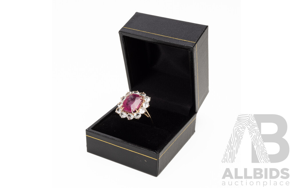 9ct Yellow Gold Natural Ruby / Natural White Topaz Ring with Valuation - Size N.5