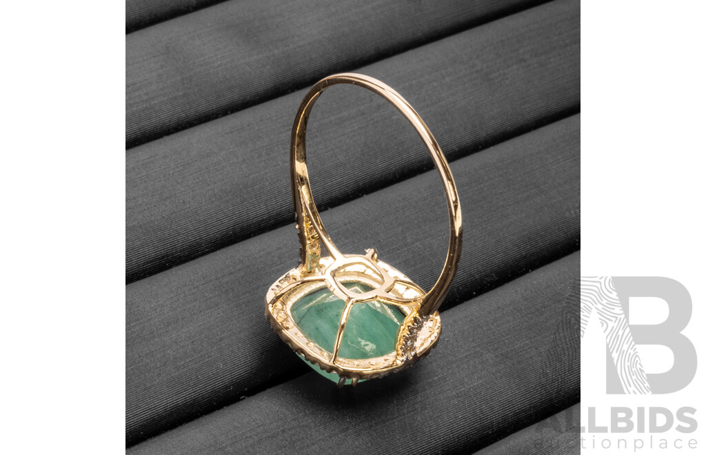 9ct Yellow Gold Natural Emerald & Diamond Ring with Valuation - Size N.5