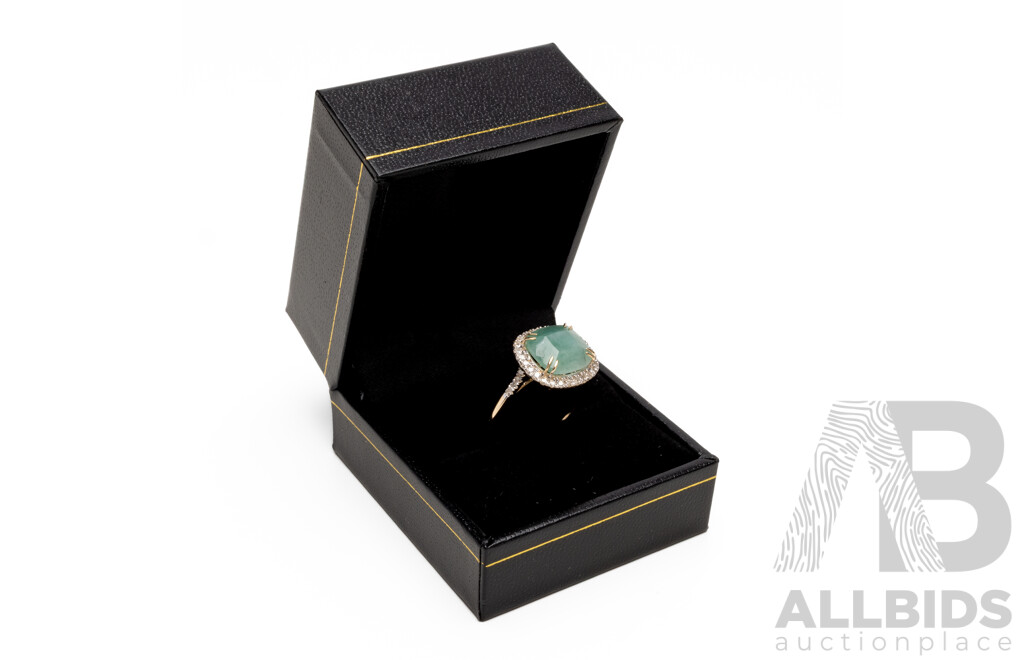 9ct Yellow Gold Natural Emerald & Diamond Ring with Valuation - Size N.5