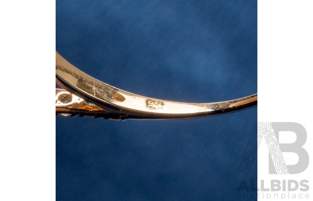 9ct Yellow Gold Natural Ruby / Natural White Topaz & Diamond Ring with Valuation - Size L.5