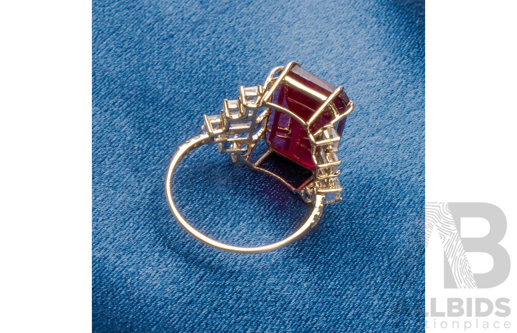 9ct Yellow Gold Natural Ruby/Natural White Topaz & Diamond Ring with Valuation - Size O