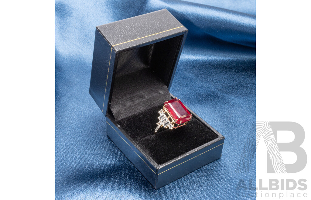 9ct Yellow Gold Natural Ruby/Natural White Topaz & Diamond Ring with Valuation - Size O