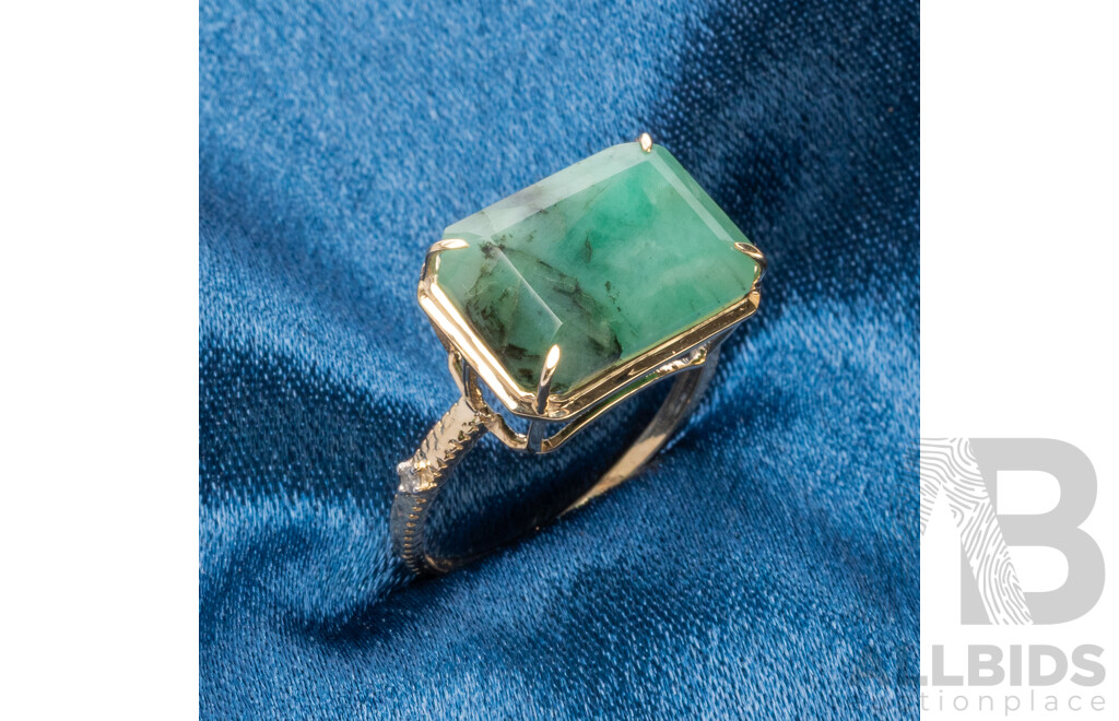9ct Yellow Gold Natural Emerald & Diamond Ring with Valuation - Size N.5