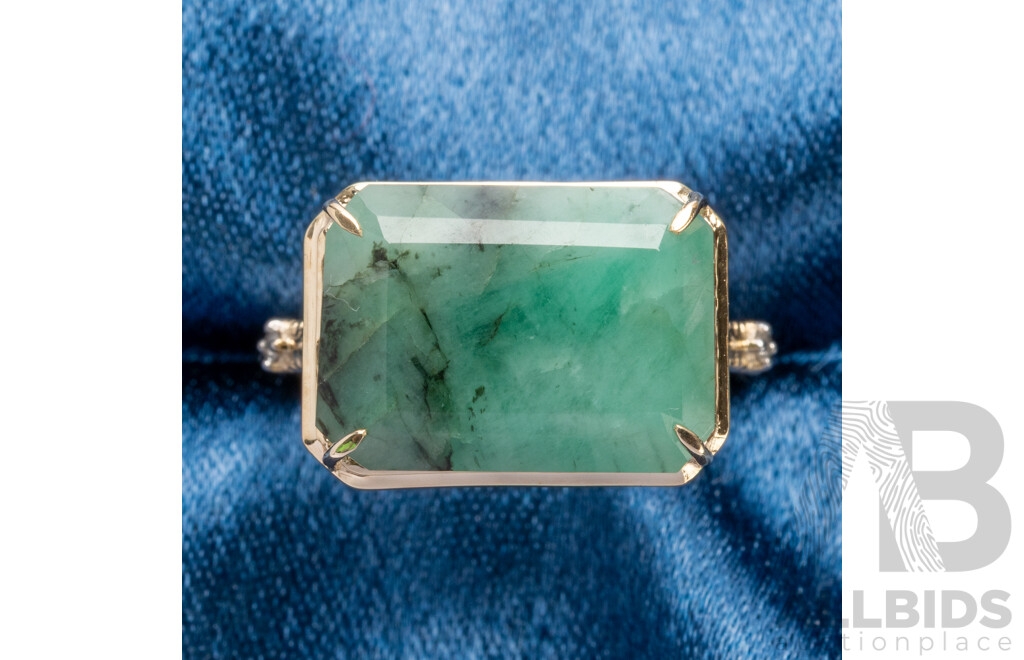 9ct Yellow Gold Natural Emerald & Diamond Ring with Valuation - Size N.5