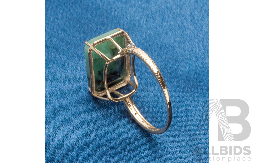 9ct Yellow Gold Natural Emerald & Diamond Ring with Valuation - Size N.5