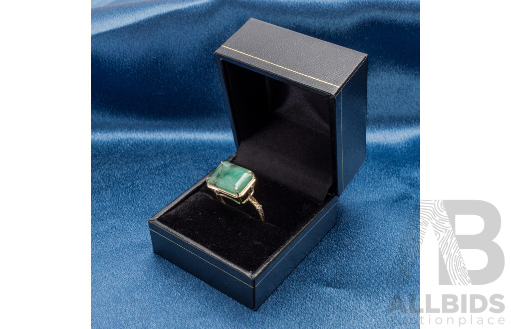 9ct Yellow Gold Natural Emerald & Diamond Ring with Valuation - Size N.5