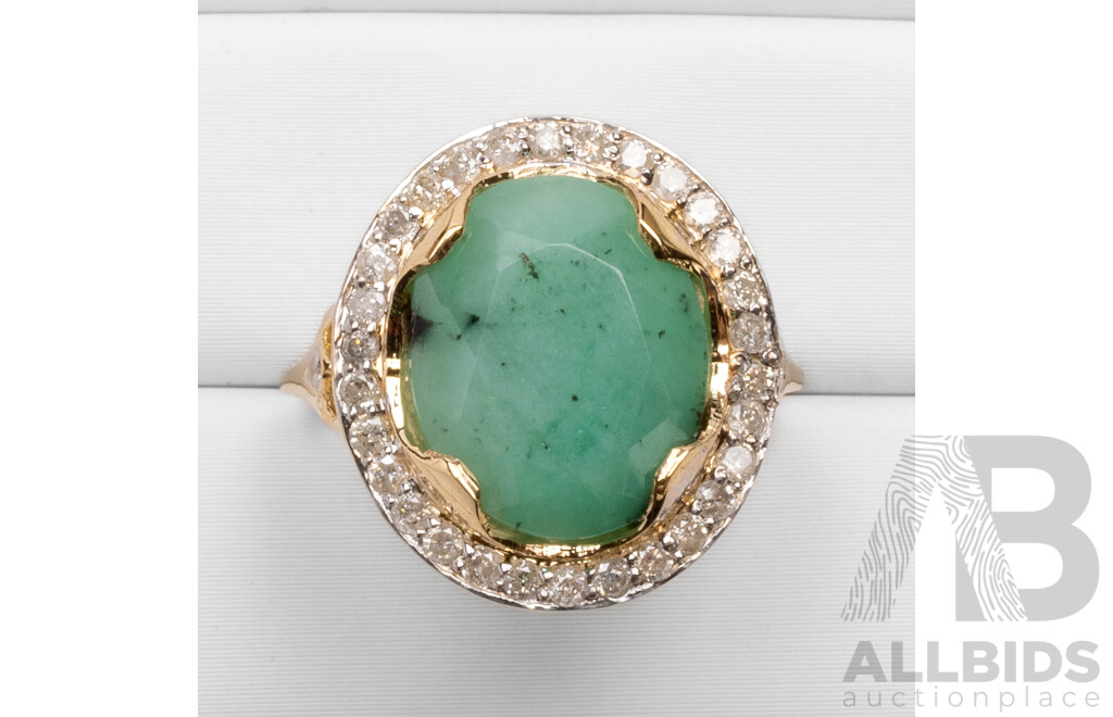 9ct Yellow Gold Natural Emerald & Diamond Ring with Valuation - Size O