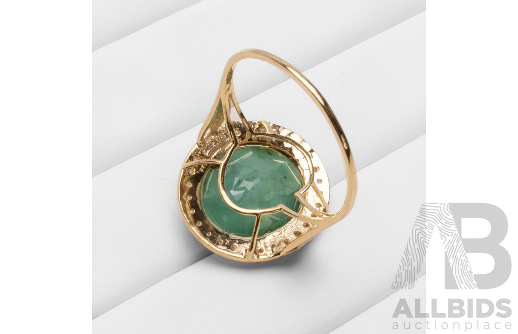 9ct Yellow Gold Natural Emerald & Diamond Ring with Valuation - Size O