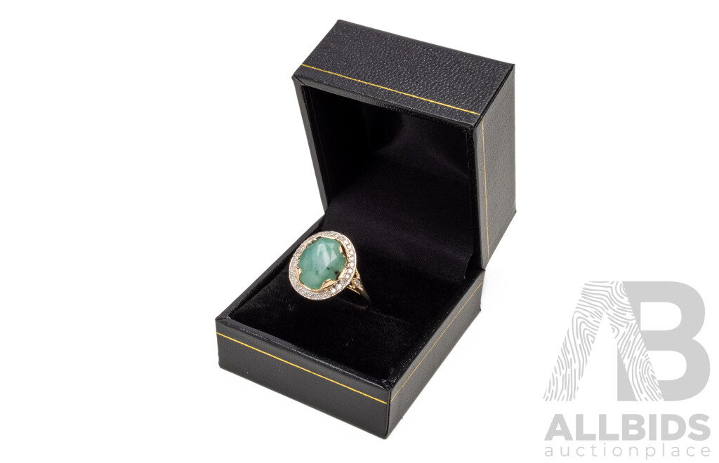 9ct Yellow Gold Natural Emerald & Diamond Ring with Valuation - Size O