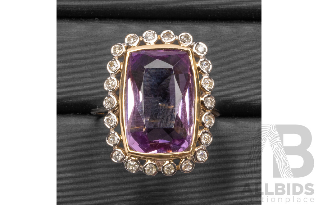 9ct Yellow Gold Natural Amethyst & Diamond Ring with Valuation - Size L.5