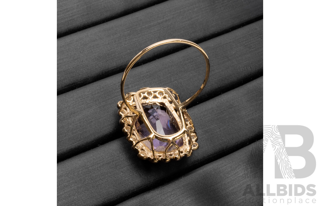 9ct Yellow Gold Natural Amethyst & Diamond Ring with Valuation - Size L.5
