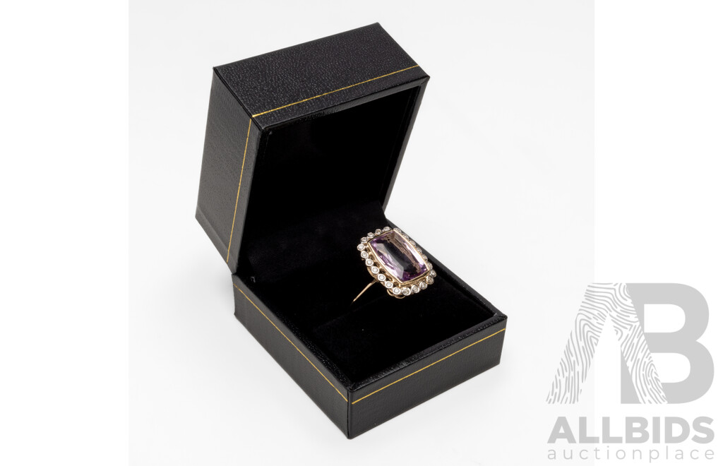 9ct Yellow Gold Natural Amethyst & Diamond Ring with Valuation - Size L.5