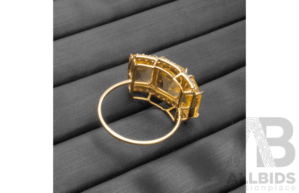 9ct Yellow Gold Natural Citrine / Natural  & Diamond Ring with Valuation - Size L
