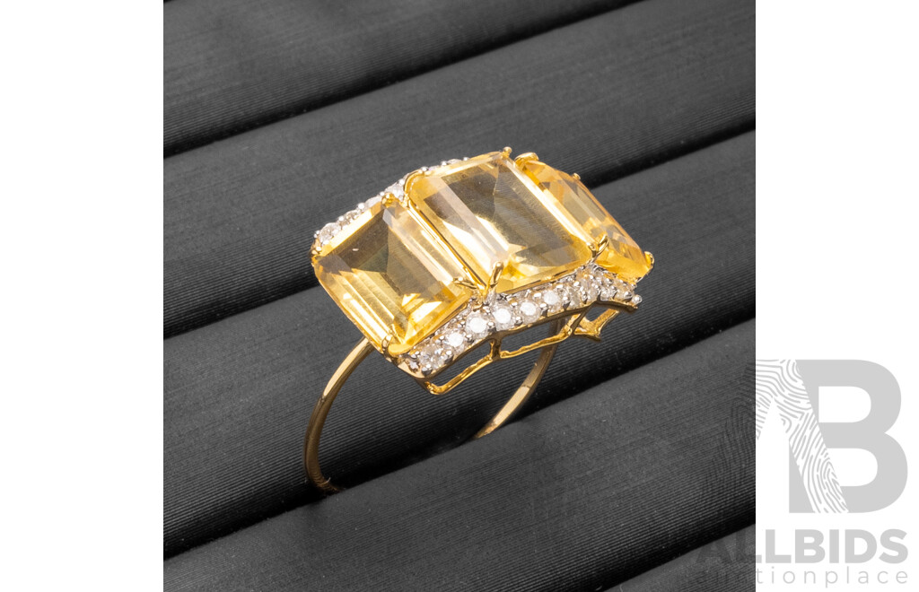 9ct Yellow Gold Natural Citrine / Natural & Diamond Ring with Valuation - Size L
