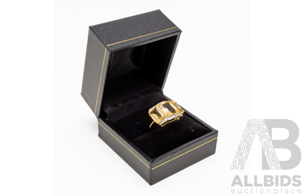 9ct Yellow Gold Natural Citrine / Natural  & Diamond Ring with Valuation - Size L