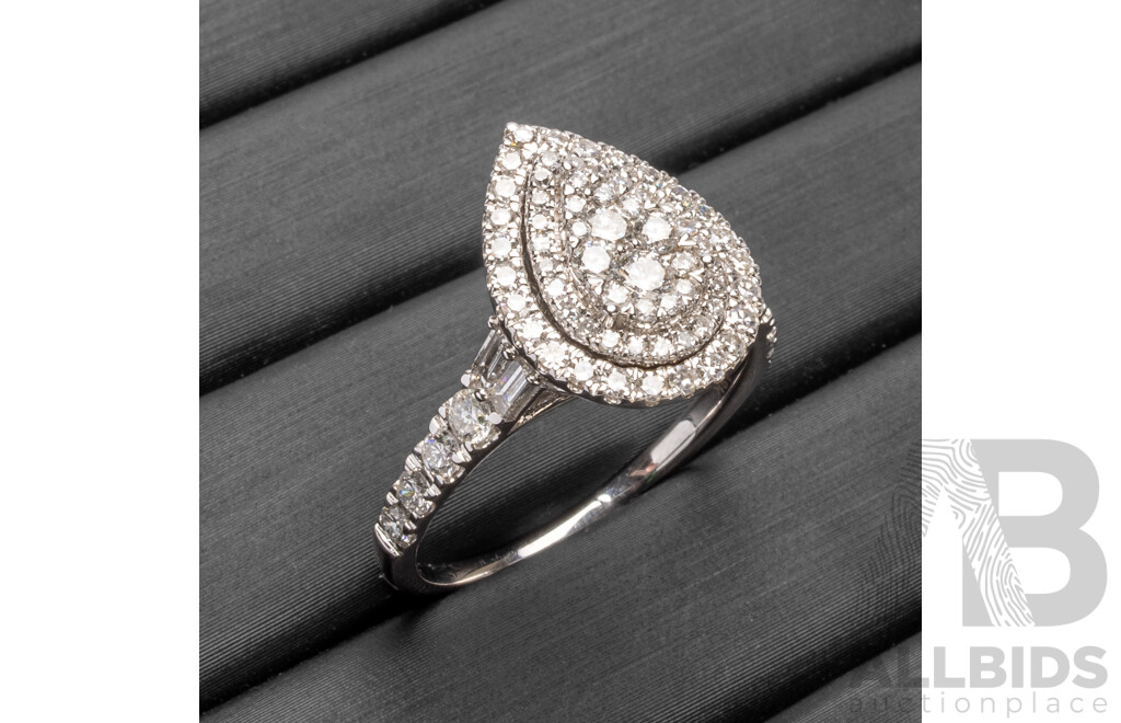 18ct White Gold Pear Ring with 1ct of Natural Diamonds - Size P