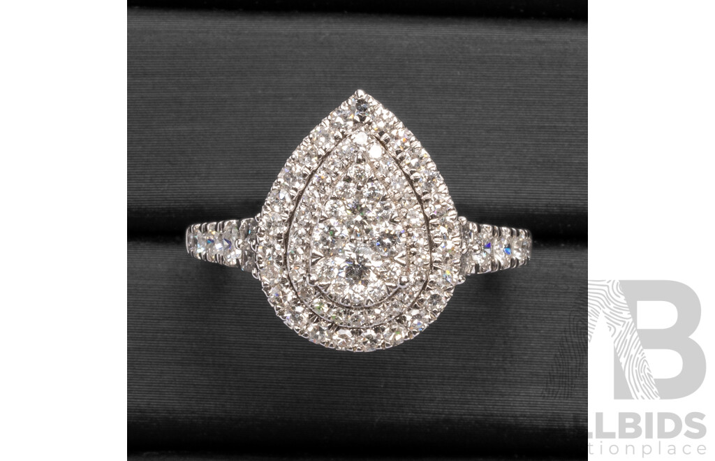 18ct White Gold Pear Ring with 1ct of Natural Diamonds - Size P