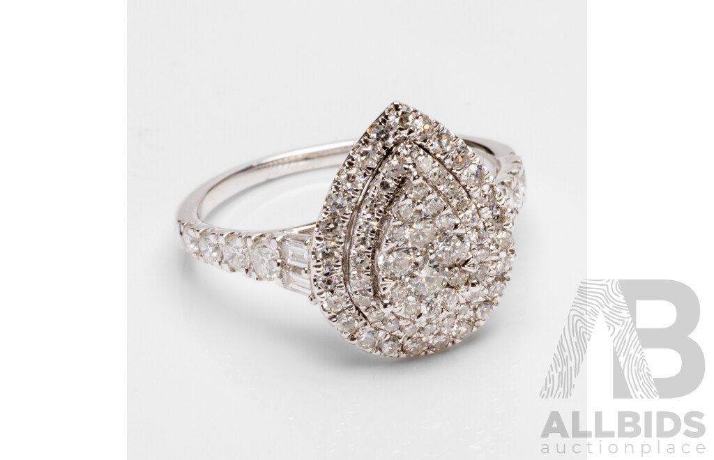 18ct White Gold Pear Ring with 1ct of Natural Diamonds - Size P