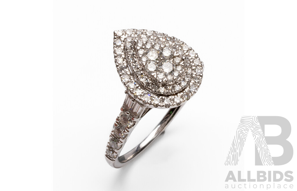 18ct White Gold Pear Ring with 1ct of Natural Diamonds - Size P