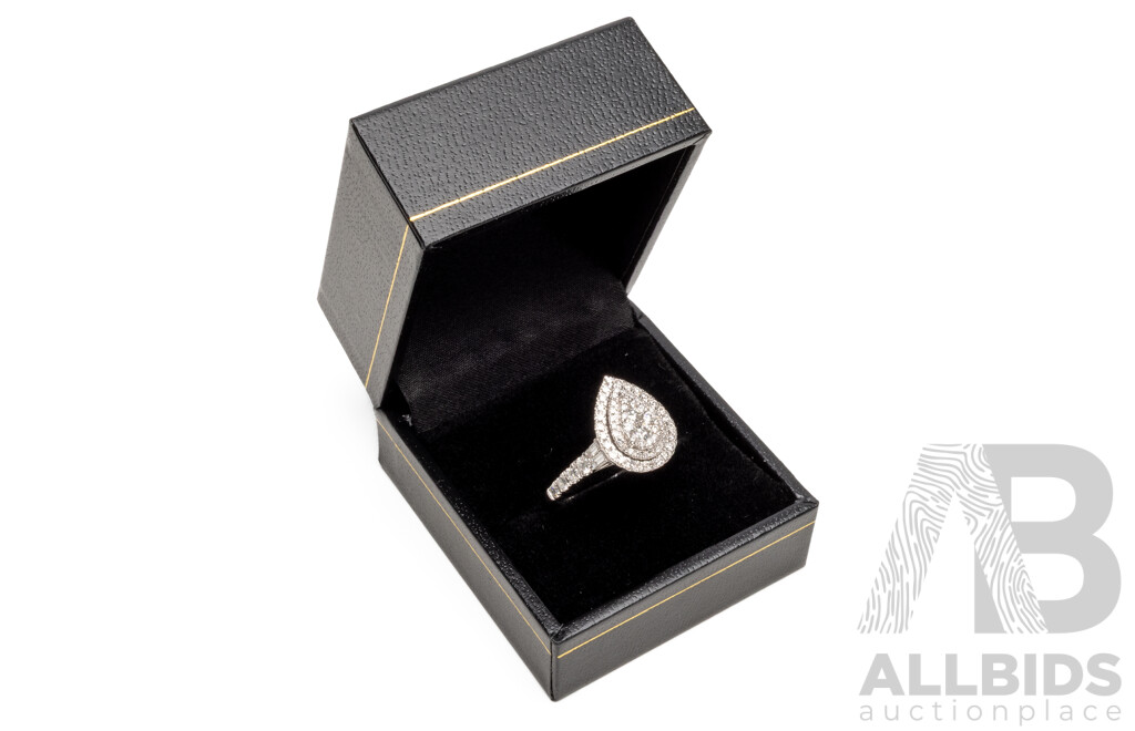 18ct White Gold Pear Ring with 1ct of Natural Diamonds - Size P
