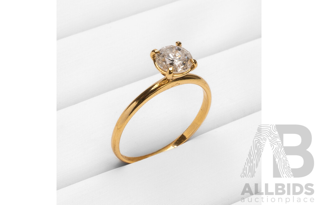 18ct Yellow Gold Natural 0.78ct Diamond Engagement Solitaire Ring - Size L.5