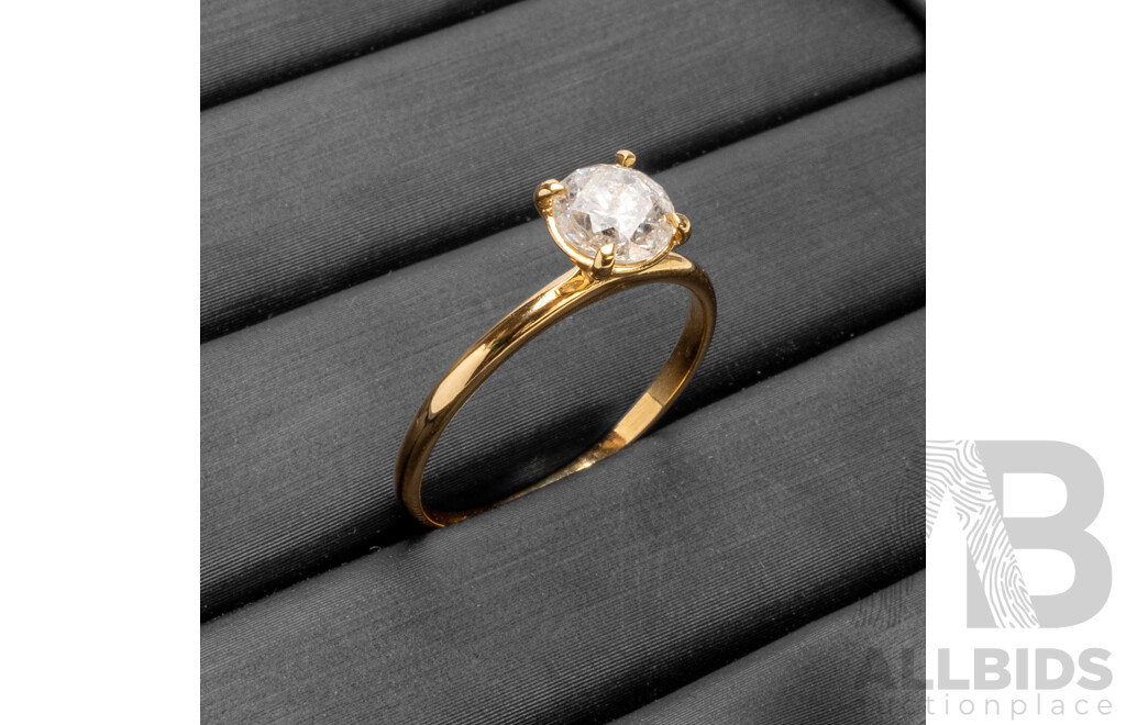 18ct Yellow Gold Natural 0.78ct Diamond Engagement Solitaire Ring - Size L.5