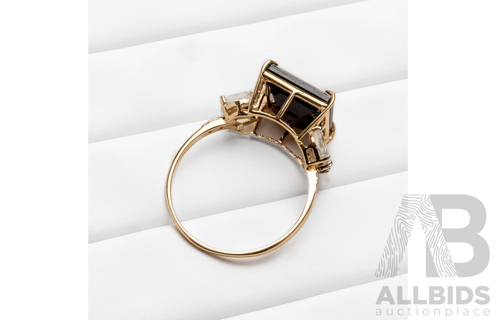 9ct Yellow Gold Natural Garnet, White Topaz & Diamond Ring with Valuation - Size N